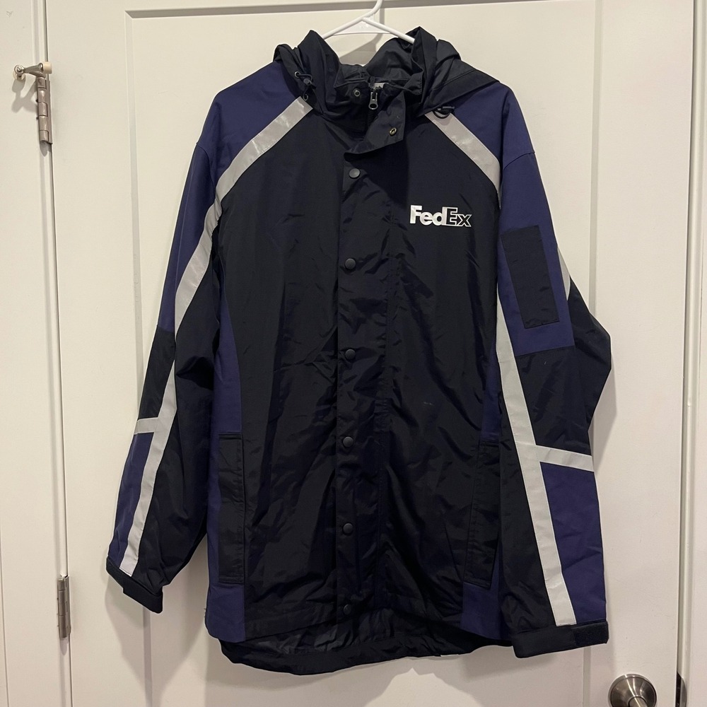 FedEx Stan Herman VF Imagewear Rain Jacket Navy Blue Reflective Men Large FD3336